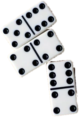 Tres fichas de dominó blancas con sus puntos negros