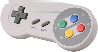 Mando de Super Nintendo con su cruceta y los cuatro botones de colores